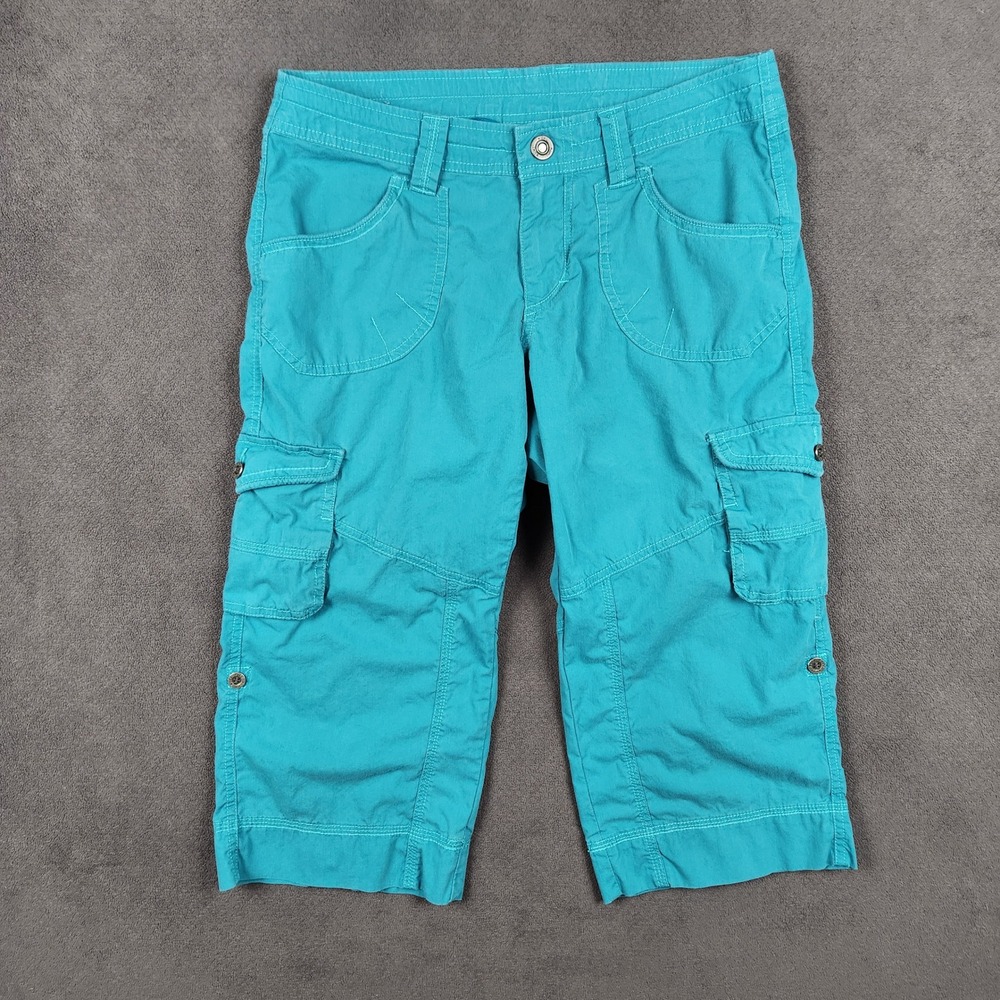 Kuhl Kontra Shorts Womens 6 Teal Blue Cargo Roll Up Capri Pants Stretch Hiking